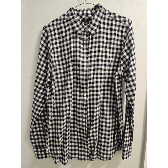 J.Crew Women Navy White Plaid Button Down Casual Business Work Shirt Size 10 EUC - Picture 1 of 6